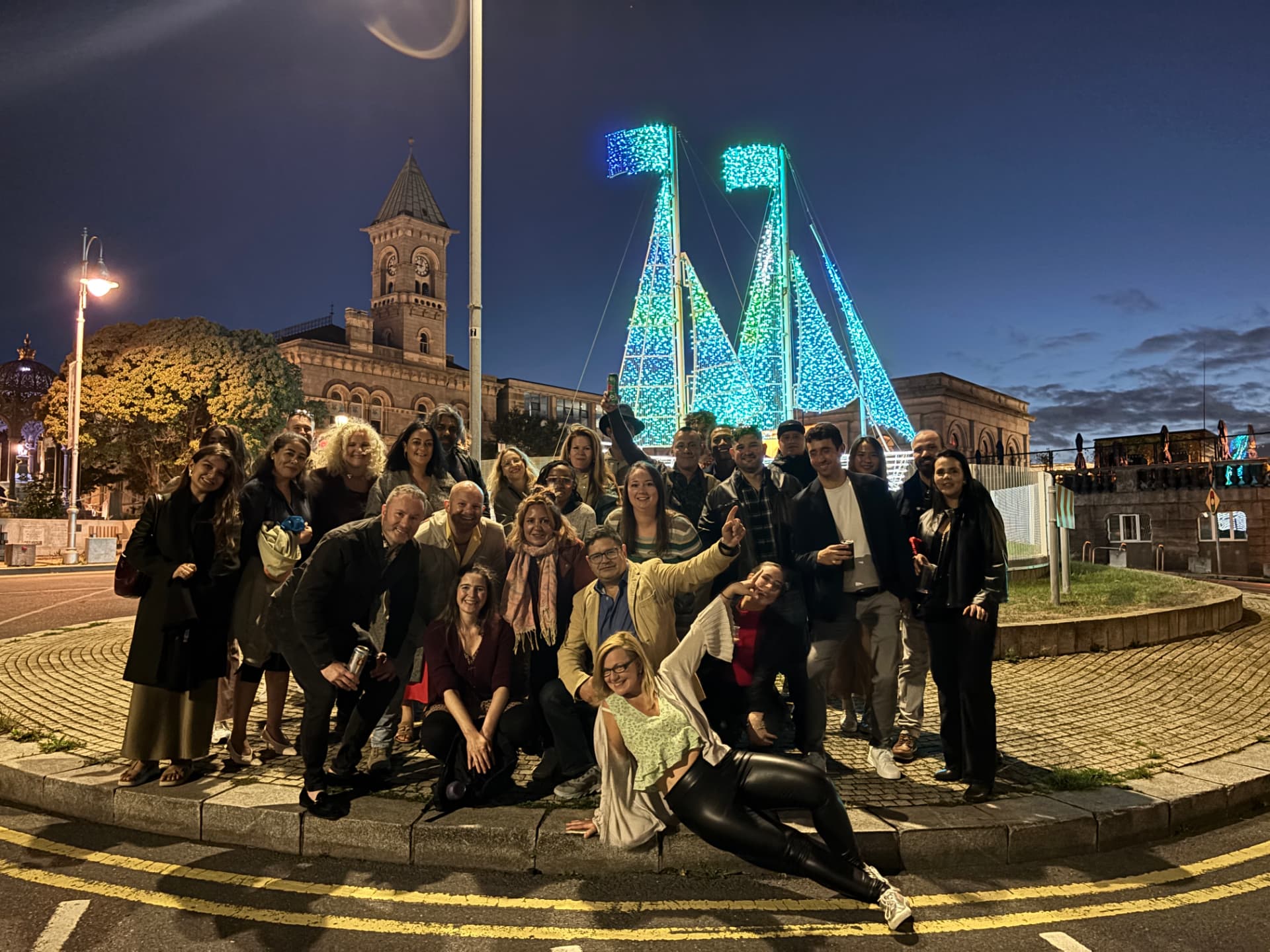 The Love Éire group out together in Dún Laoghaire at night